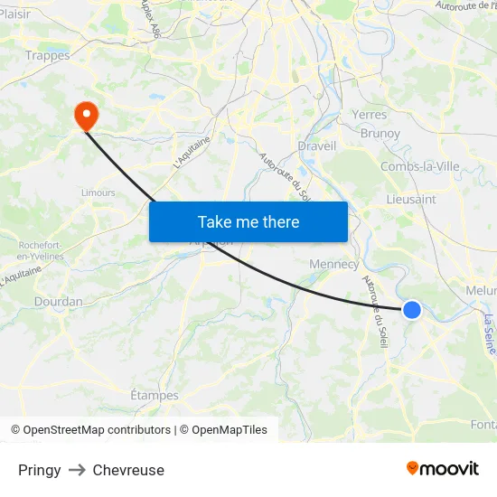 Pringy to Chevreuse map