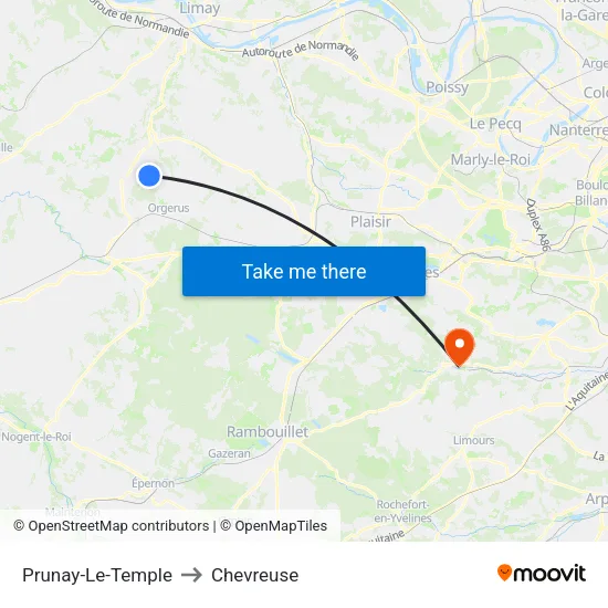 Prunay-Le-Temple to Chevreuse map