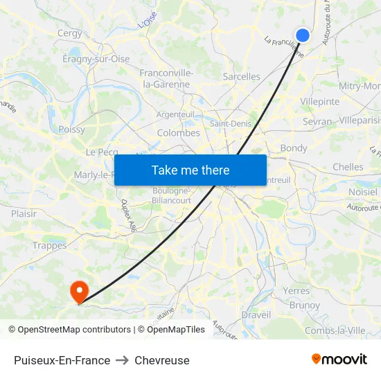 Puiseux-En-France to Chevreuse map