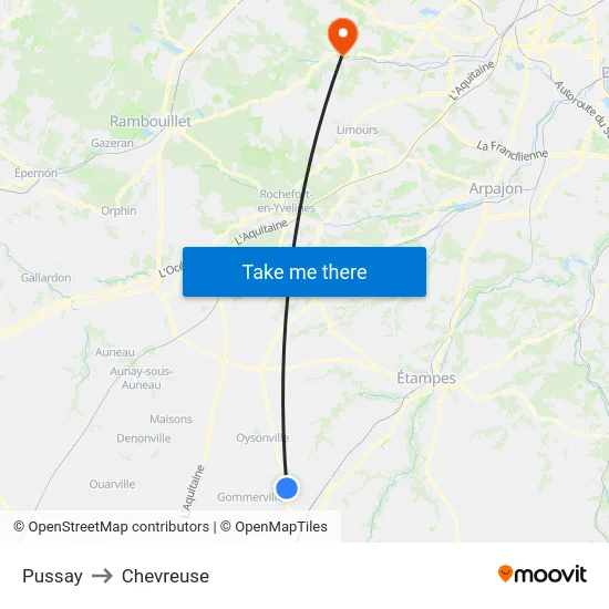 Pussay to Chevreuse map