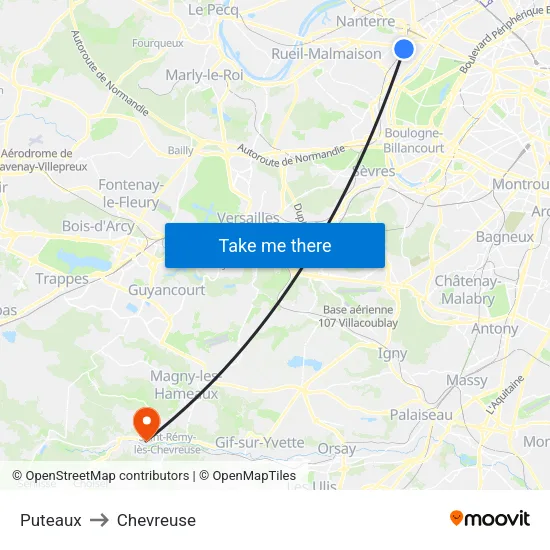 Puteaux to Chevreuse map