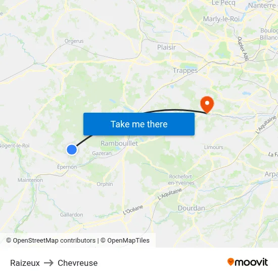 Raizeux to Chevreuse map