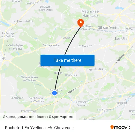 Rochefort-En-Yvelines to Chevreuse map
