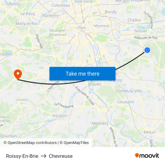 Roissy-En-Brie to Chevreuse map