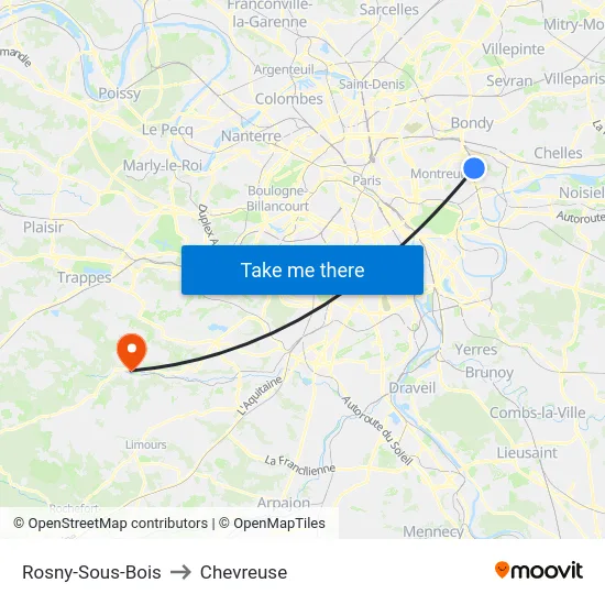 Rosny-Sous-Bois to Chevreuse map