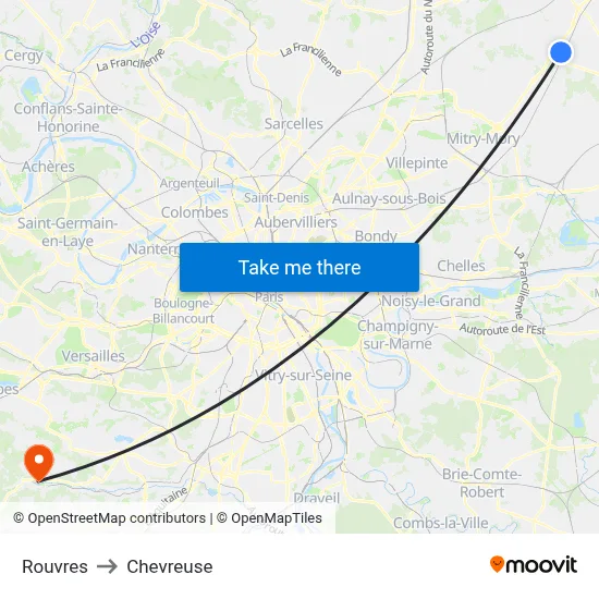 Rouvres to Chevreuse map