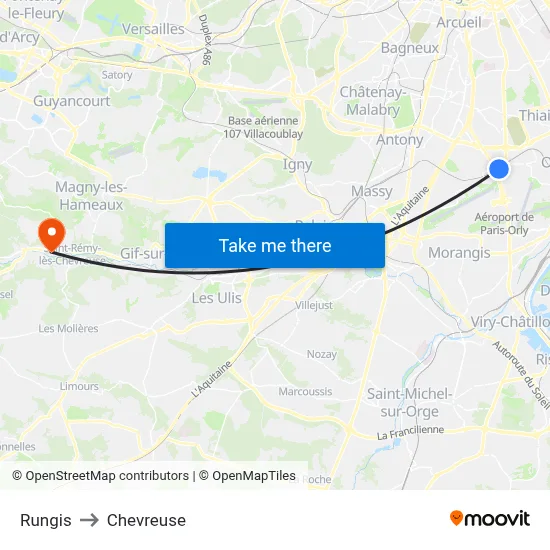 Rungis to Chevreuse map