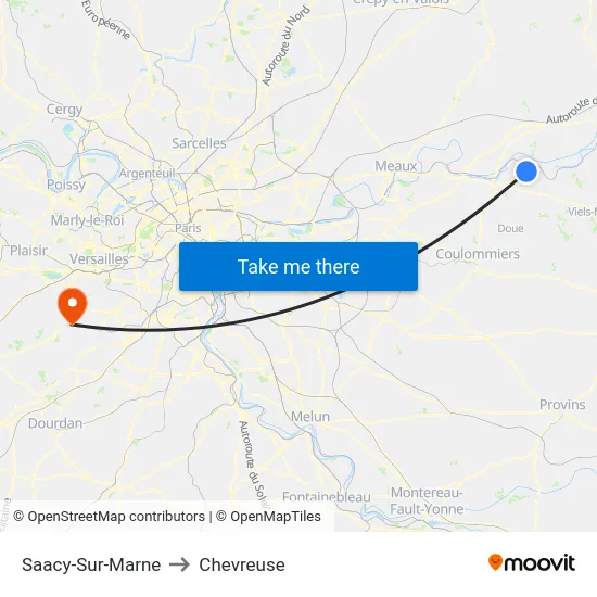 Saacy-Sur-Marne to Chevreuse map