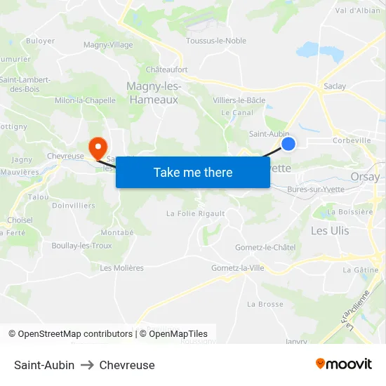 Saint-Aubin to Chevreuse map