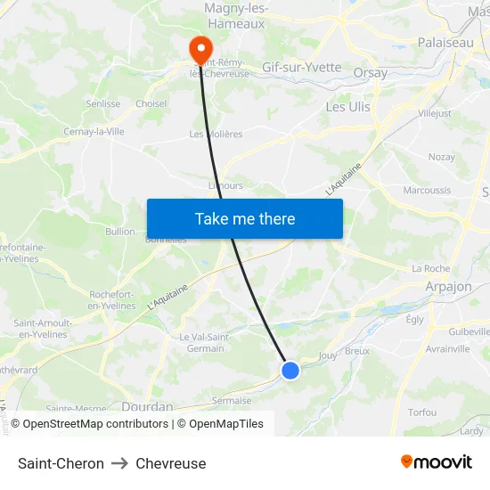 Saint-Cheron to Chevreuse map