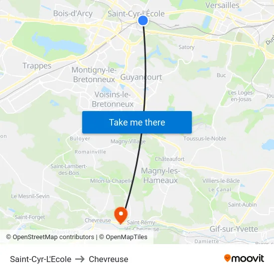 Saint-Cyr-L'Ecole to Chevreuse map