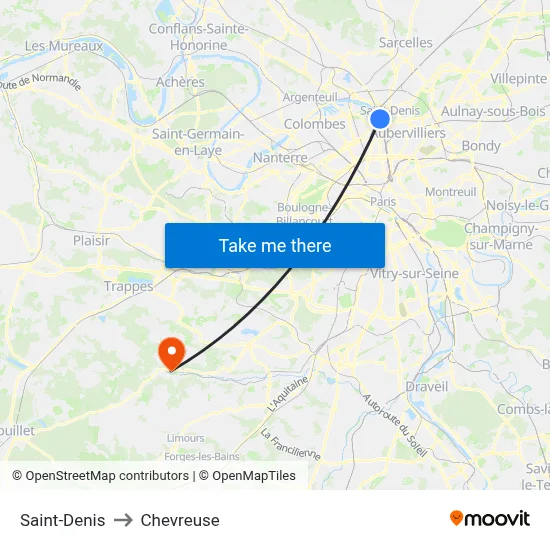 Saint-Denis to Chevreuse map