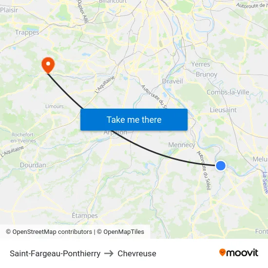Saint-Fargeau-Ponthierry to Chevreuse map