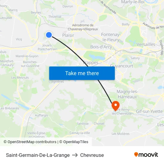 Saint-Germain-De-La-Grange to Chevreuse map