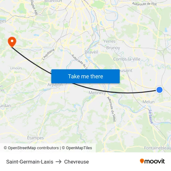 Saint-Germain-Laxis to Chevreuse map