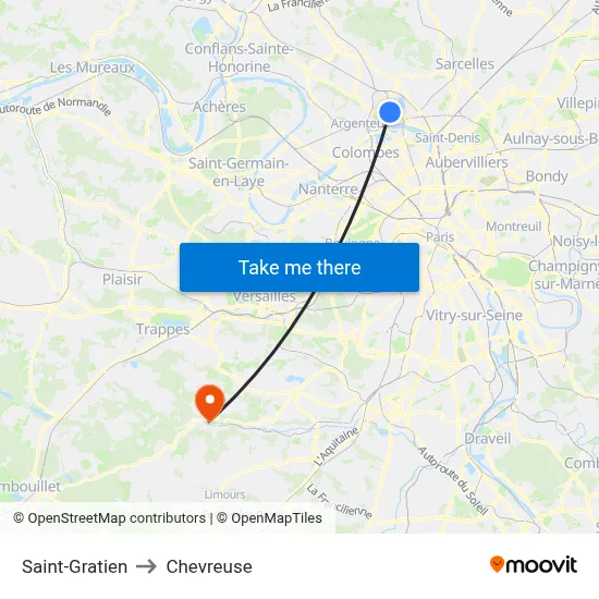Saint-Gratien to Chevreuse map