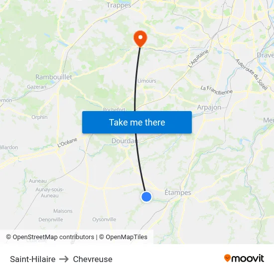 Saint-Hilaire to Chevreuse map