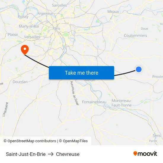 Saint-Just-En-Brie to Chevreuse map
