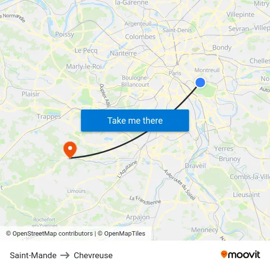 Saint-Mande to Chevreuse map
