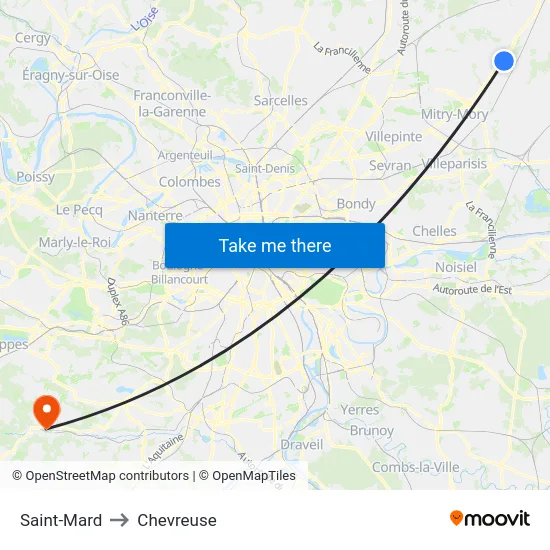 Saint-Mard to Chevreuse map
