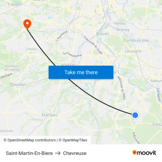 Saint-Martin-En-Biere to Chevreuse map