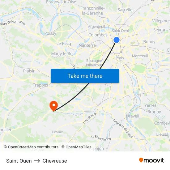 Saint-Ouen to Chevreuse map