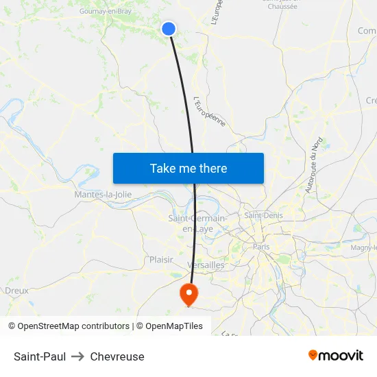 Saint-Paul to Chevreuse map