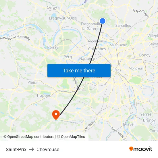 Saint-Prix to Chevreuse map