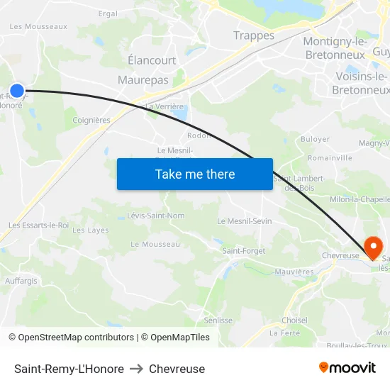 Saint-Remy-L'Honore to Chevreuse map