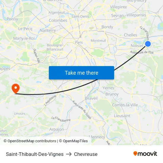 Saint-Thibault-Des-Vignes to Chevreuse map