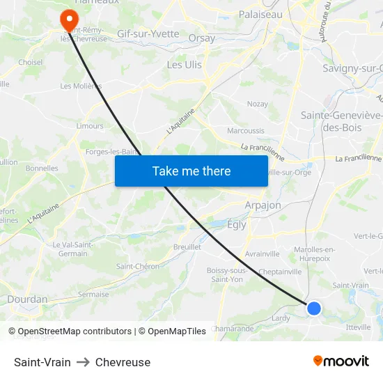 Saint-Vrain to Chevreuse map