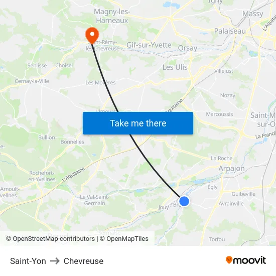 Saint-Yon to Chevreuse map