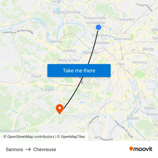 Sannois to Chevreuse map