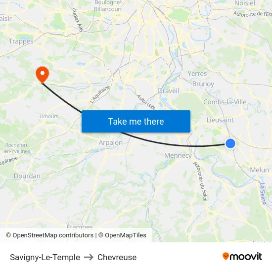 Savigny-Le-Temple to Chevreuse map