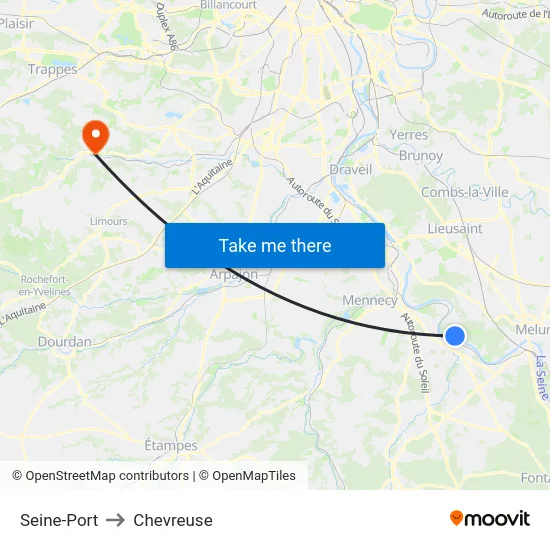 Seine-Port to Chevreuse map