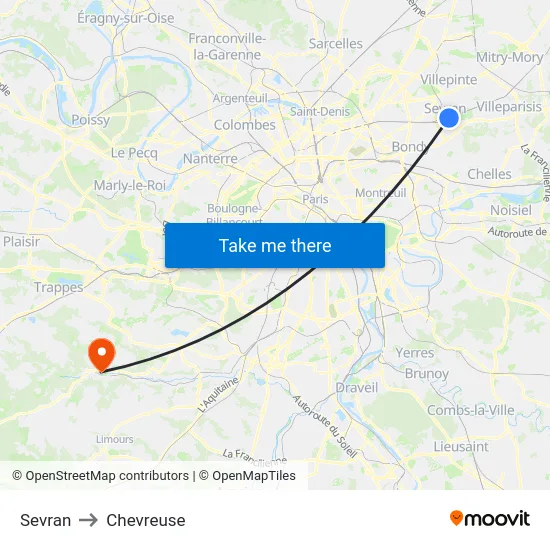 Sevran to Chevreuse map
