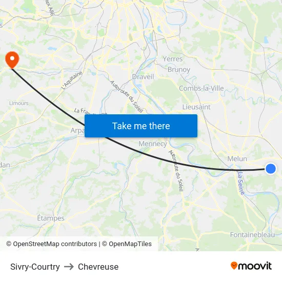 Sivry-Courtry to Chevreuse map