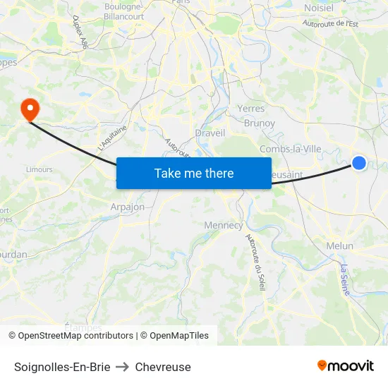 Soignolles-En-Brie to Chevreuse map