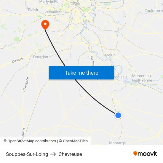 Souppes-Sur-Loing to Chevreuse map