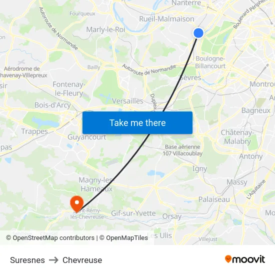 Suresnes to Chevreuse map