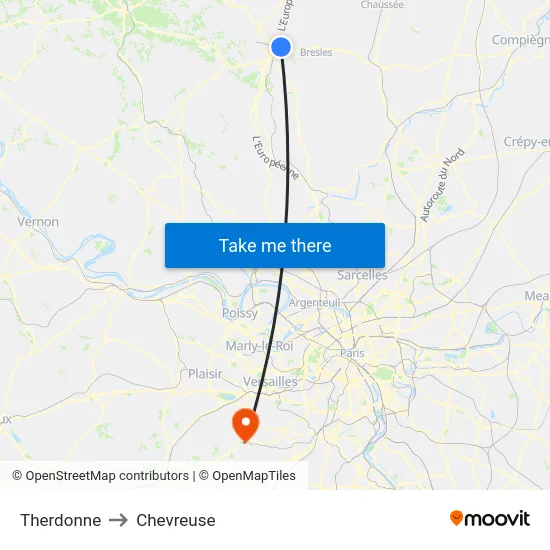 Therdonne to Chevreuse map