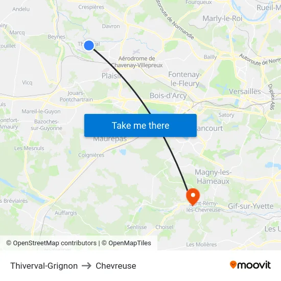 Thiverval-Grignon to Chevreuse map
