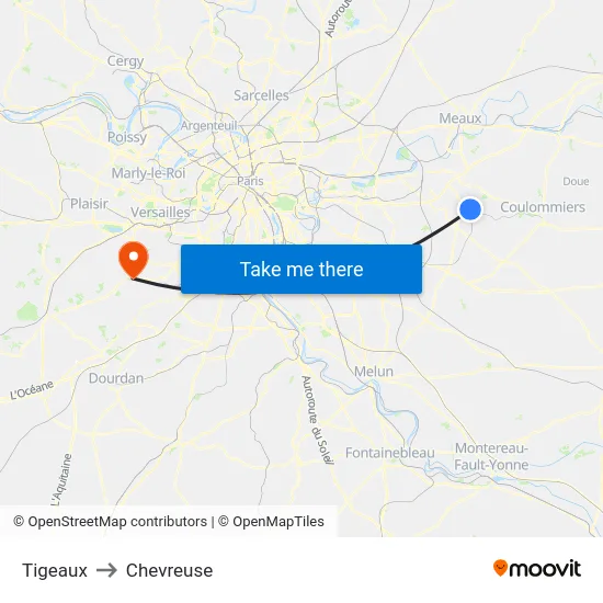Tigeaux to Chevreuse map
