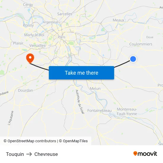 Touquin to Chevreuse map