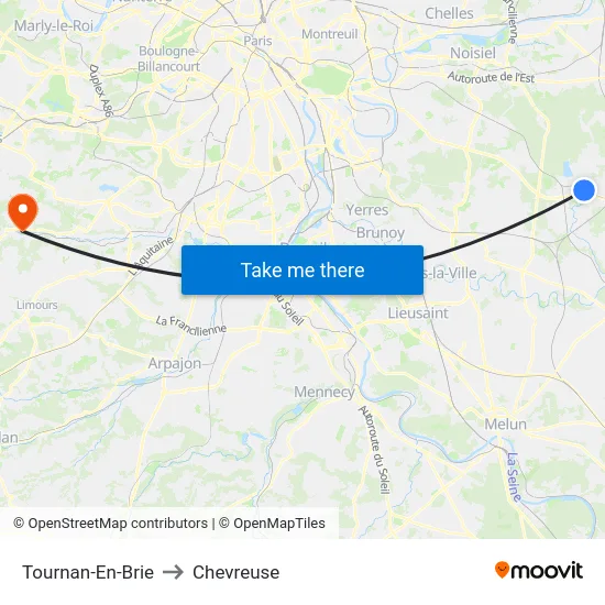 Tournan-En-Brie to Chevreuse map