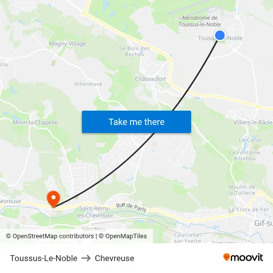 Toussus-Le-Noble to Chevreuse map