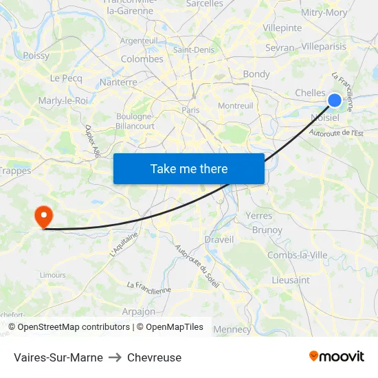 Vaires-Sur-Marne to Chevreuse map