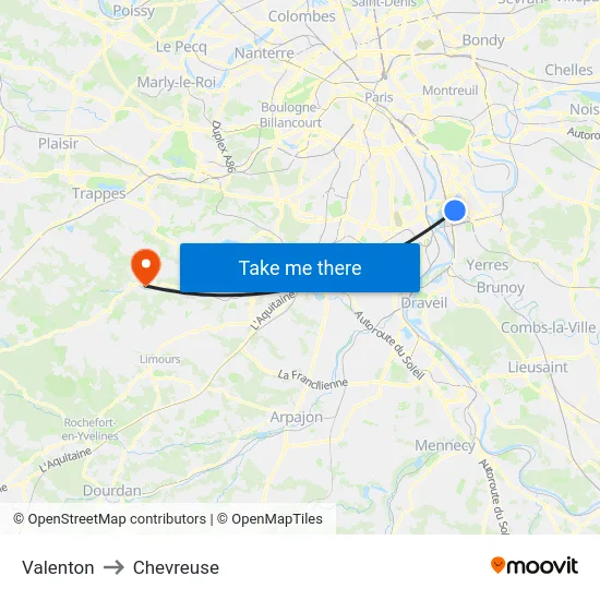 Valenton to Chevreuse map