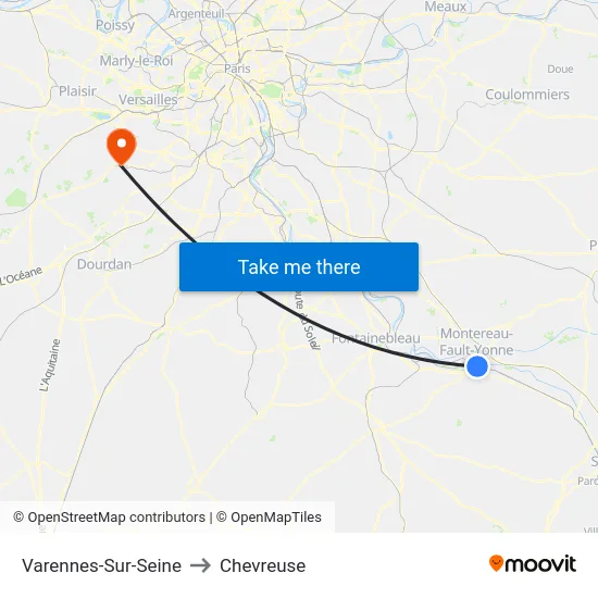 Varennes-Sur-Seine to Chevreuse map