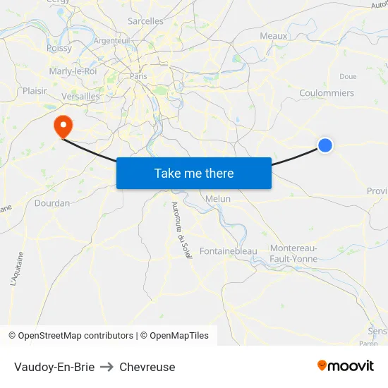 Vaudoy-En-Brie to Chevreuse map
